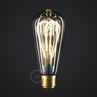 LED Smoky Light Bulb - Edison ST64 Curved Double Loop Filament - 5W E27 Dimmable 2000K