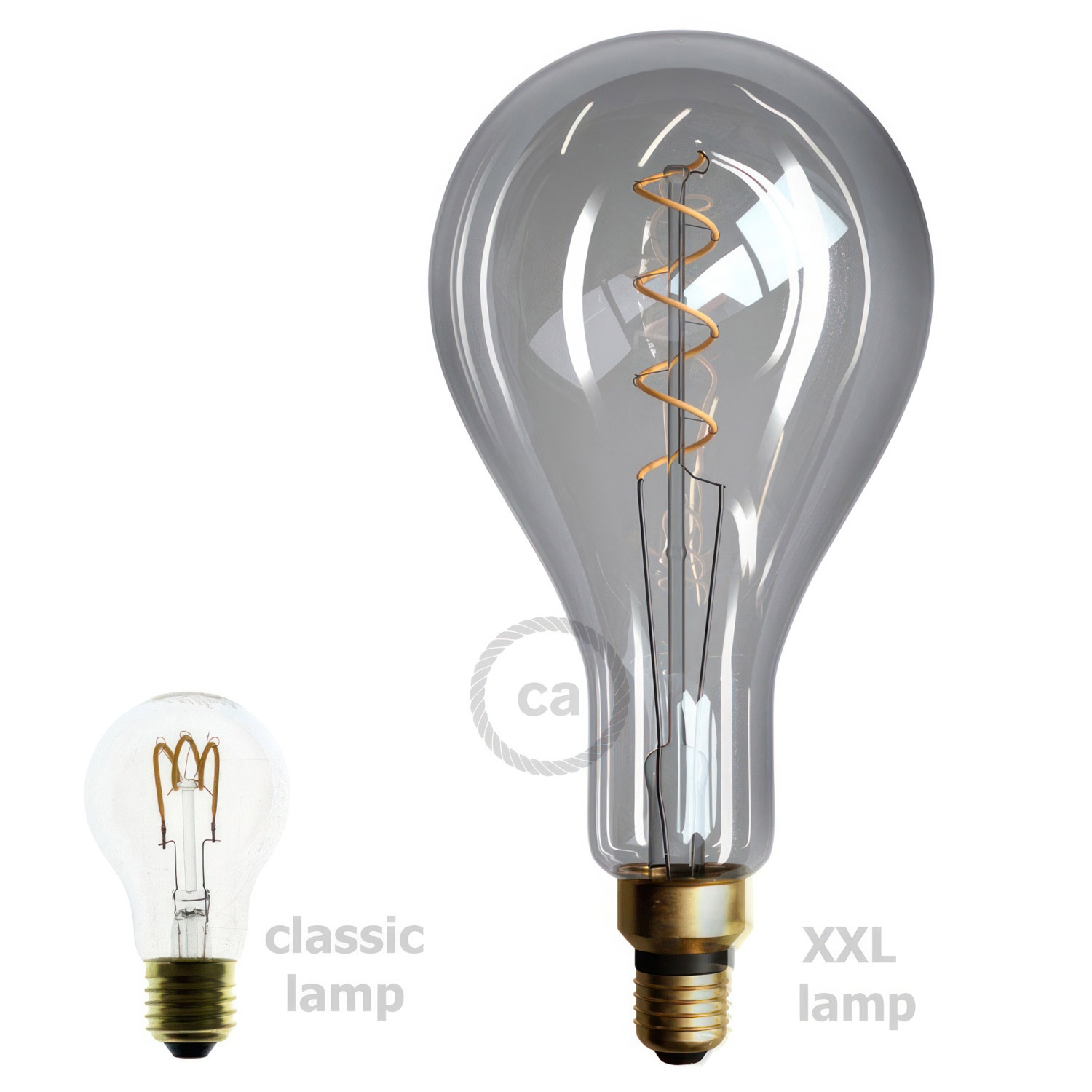 XXL LED Smoky Light Bulb - Pear A165 Curved Double Spiral Filament - 5W E27 Dimmable 2000K