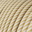 ERM53 Cream & Nut Vertigo HD Thin Stripes Round Electrical Fabric Cloth Cord Cable