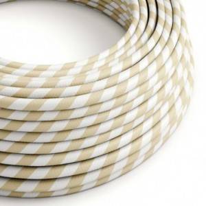 ERM56 Cream & Nut Vertigo HD Wide Stripes Round Electrical Fabric Cloth Cord Cable