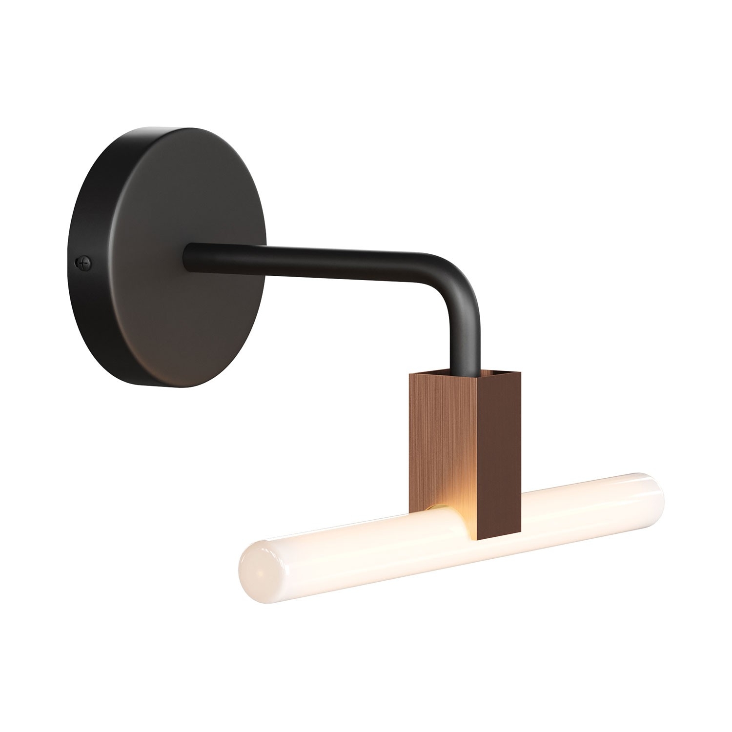 Architectural linear tube wall light with S14d Syntax socket & metal black bend extension pipe