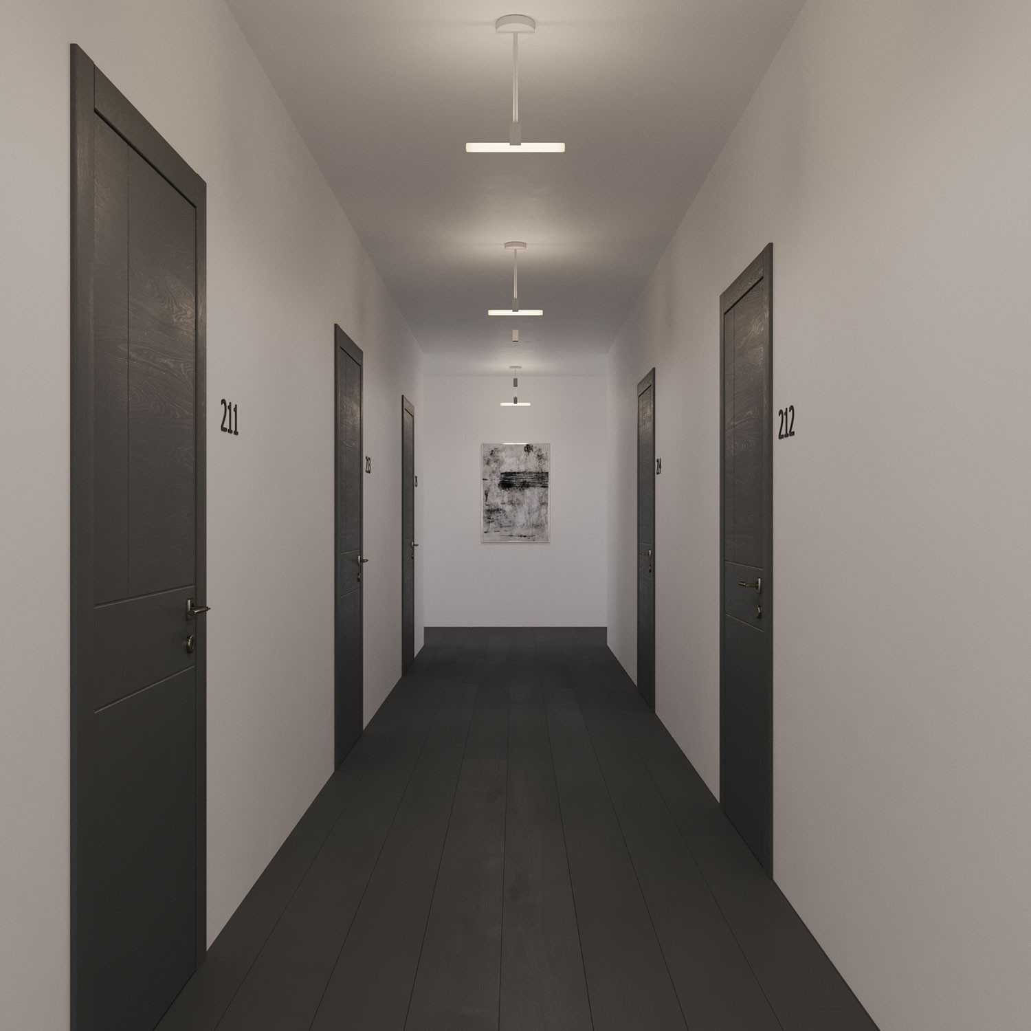 Architectural suspended linear tube ceiling light with S14d Syntax socket & 30 cm metal black extension pipe