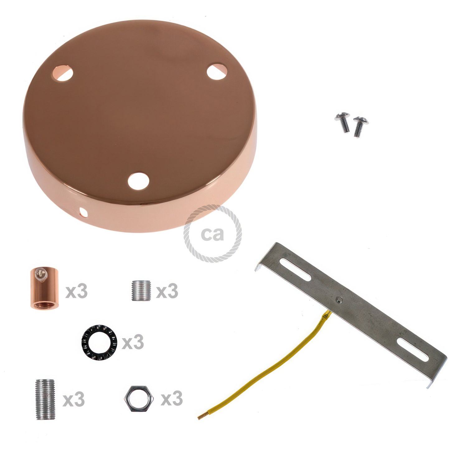 Cylindrical metal 3-hole ceiling rose kit