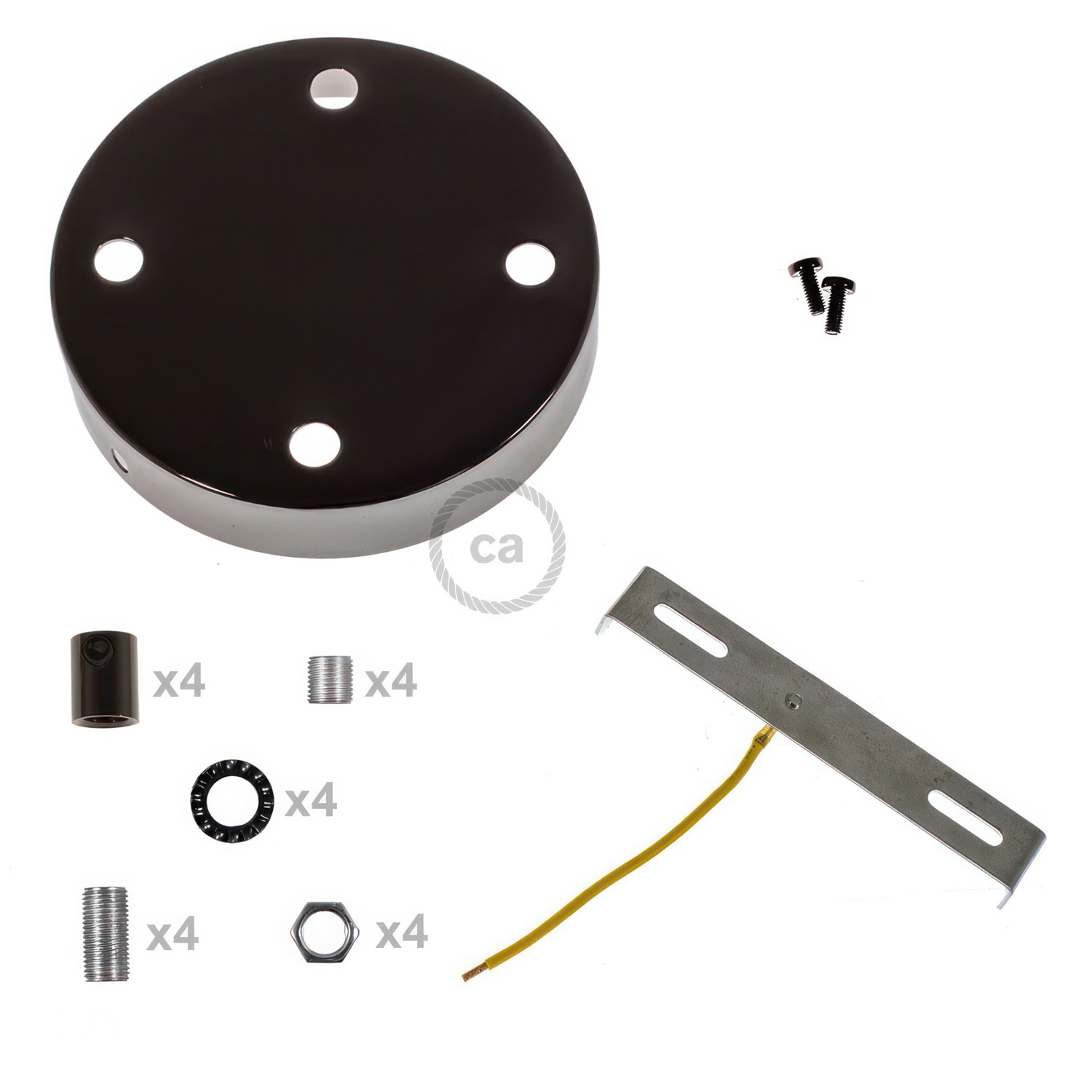 Cylindrical metal 4-hole ceiling rose kit