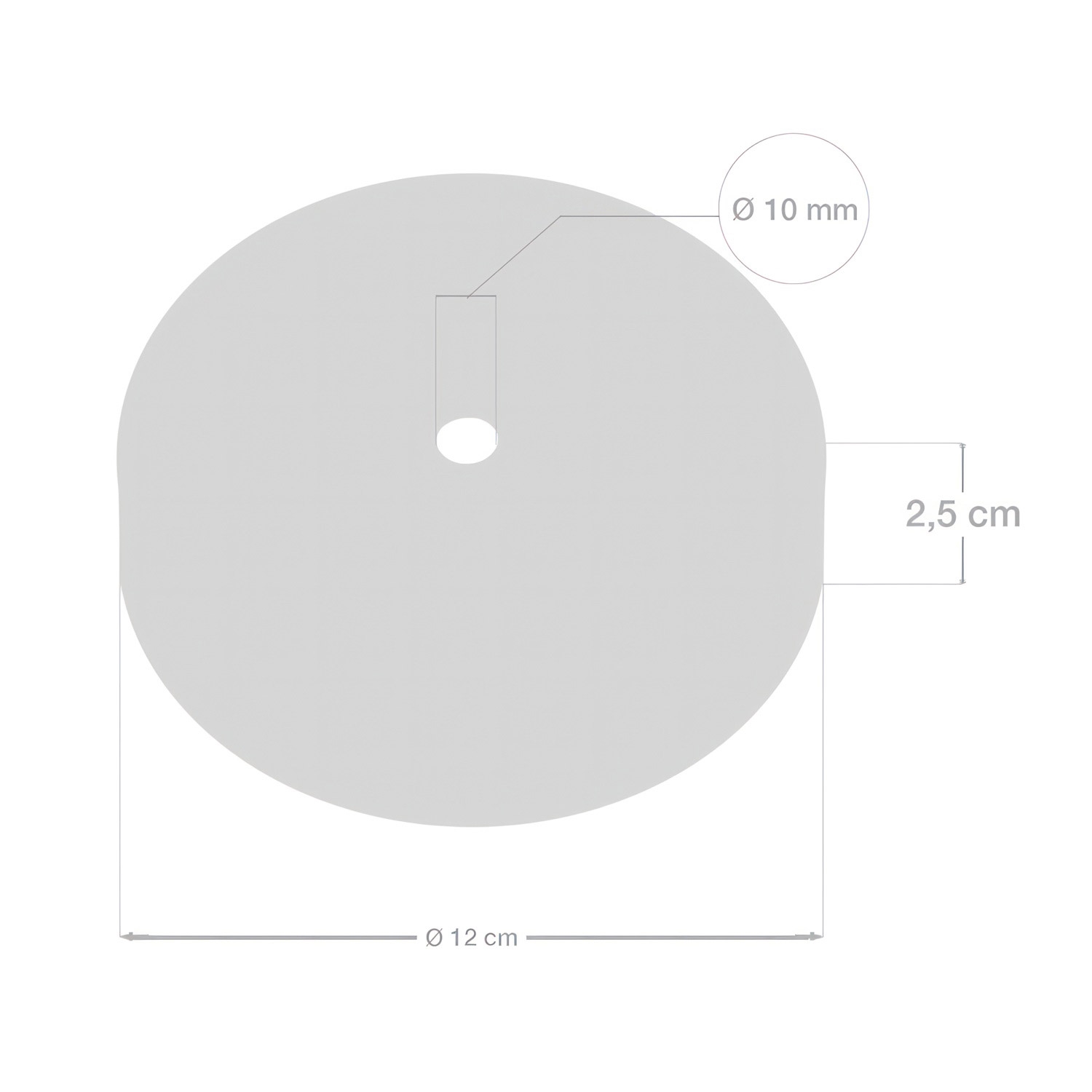 Cylindrical metal ceiling rose kit with 7 cm cable clamp