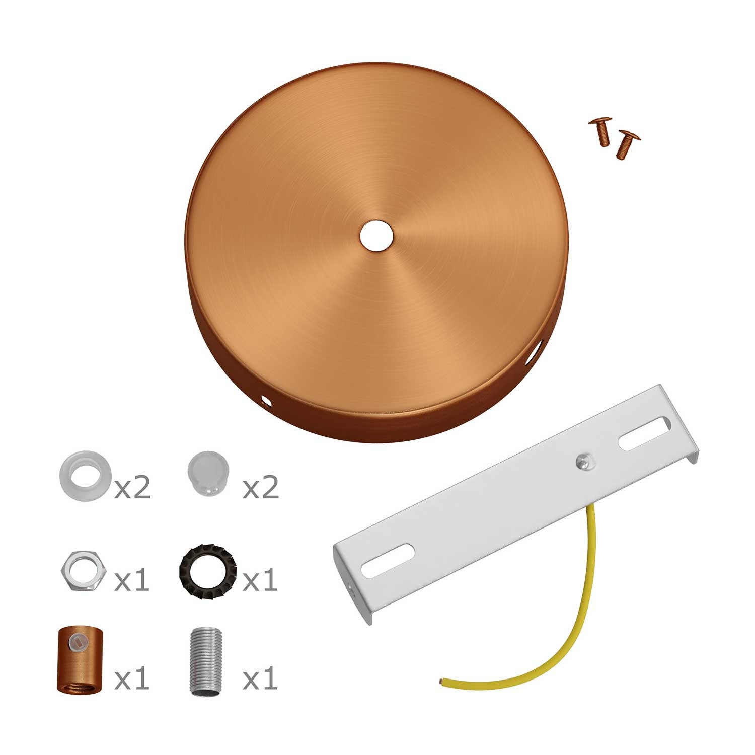 Cylindrical metal 1 central hole + 2 side holes ceiling rose kit