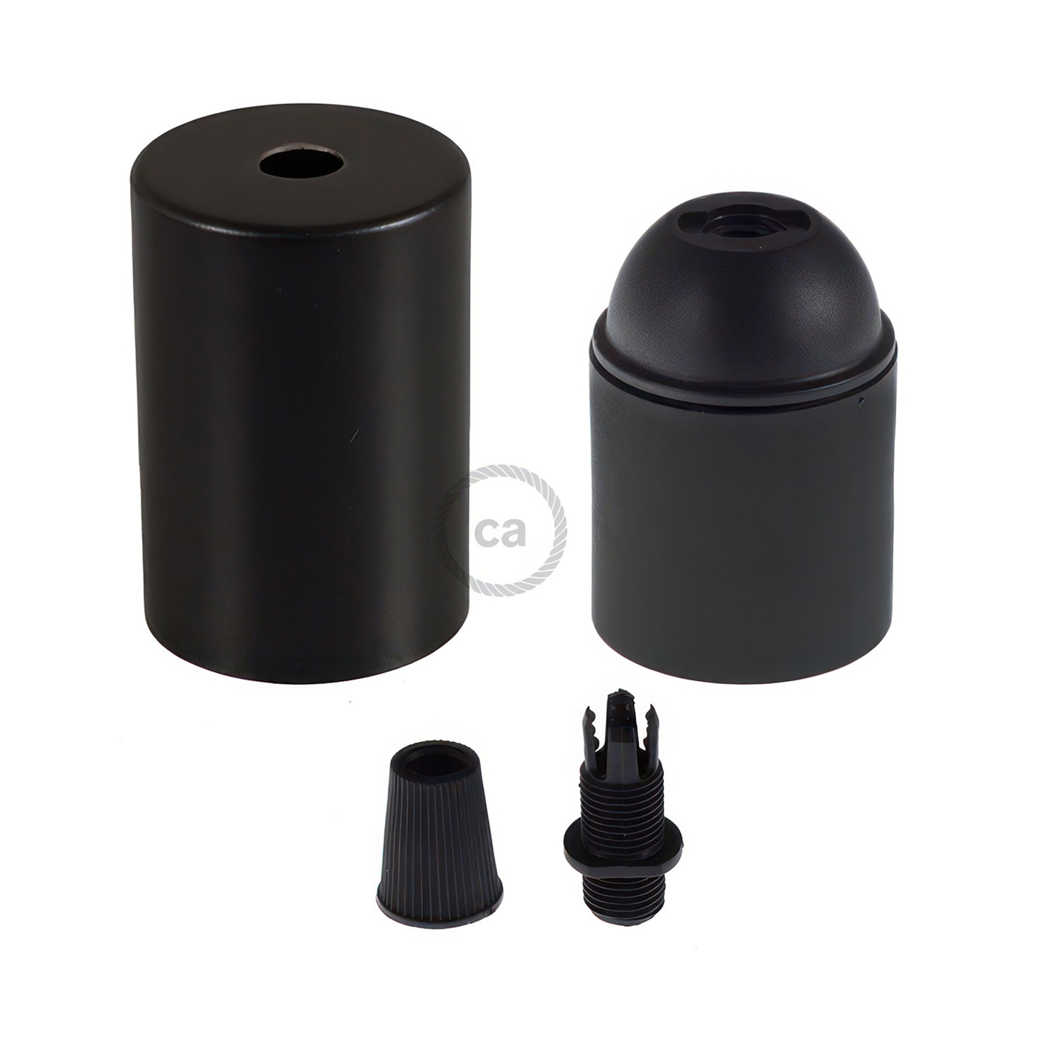 Cylindrical metal E27 lamp holder kit