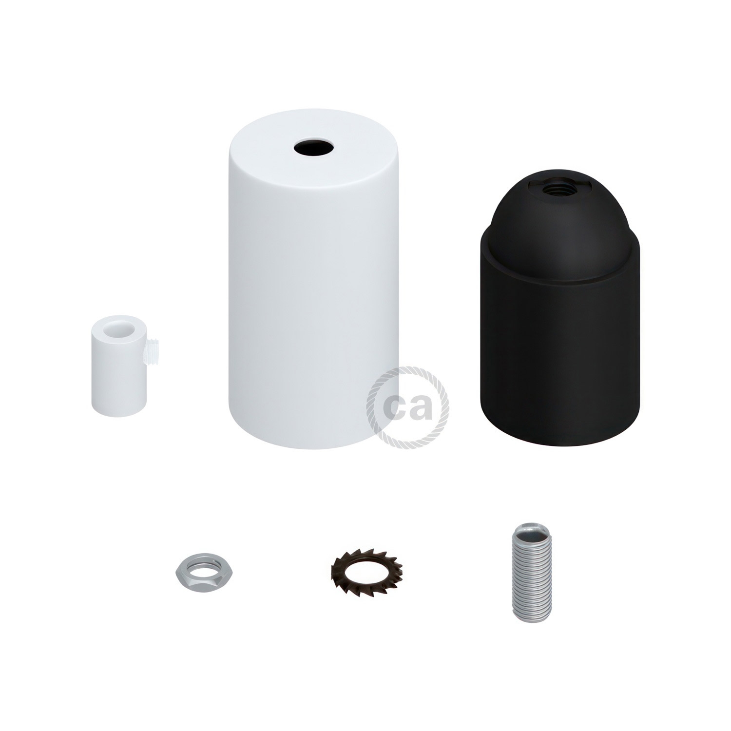 Cylindrical metal E27 lamp holder kit