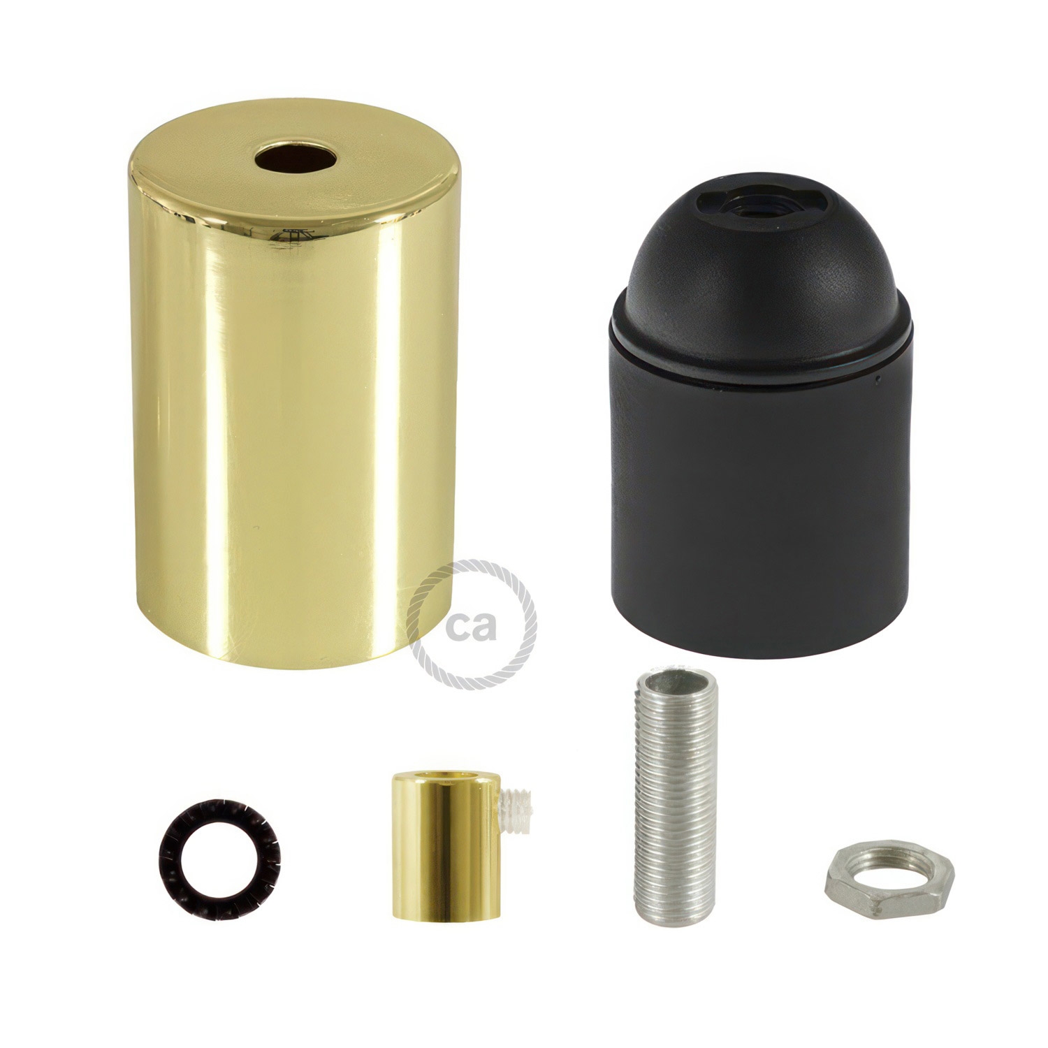 Cylindrical metal E27 lamp holder kit