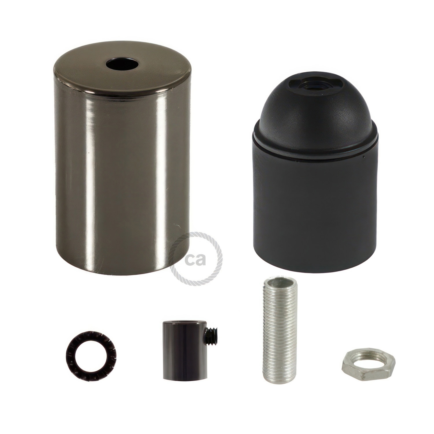 Cylindrical metal E27 lamp holder kit