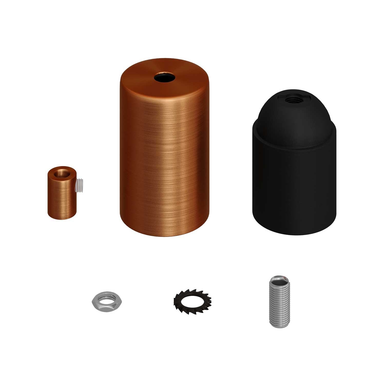 Cylindrical metal E27 lamp holder kit