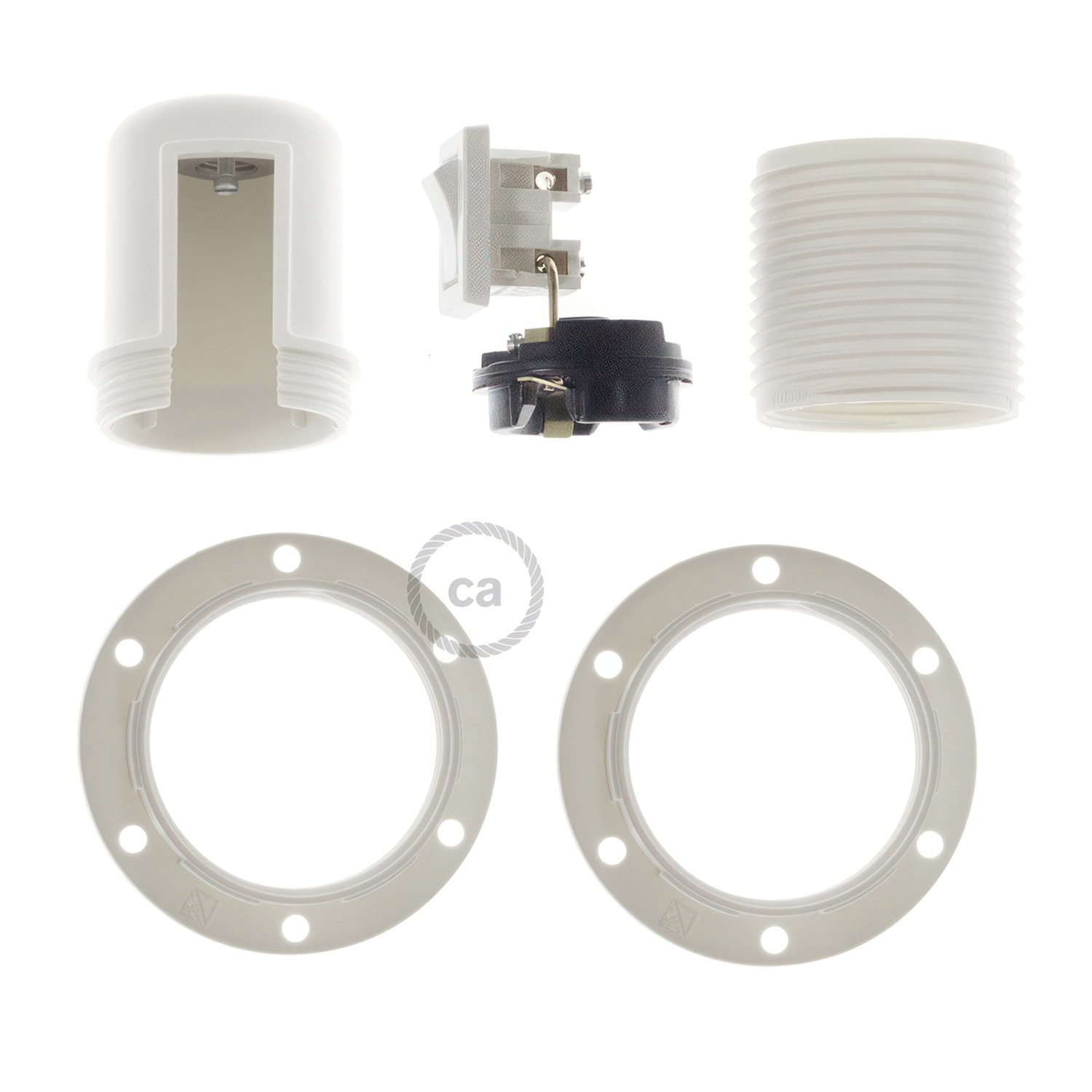Thermoplastic E27 lamp holder kit for lampshade with switch