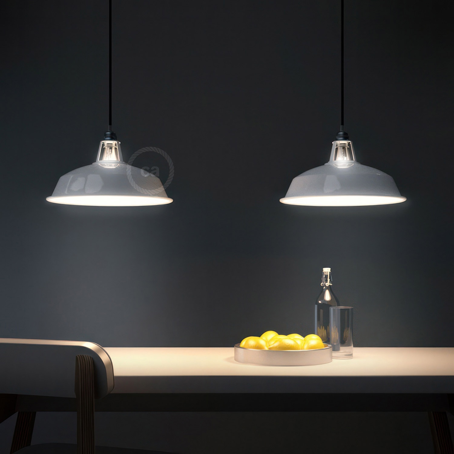 Harbour lampshade in polished metal with E27 fitting 30 cm diameter