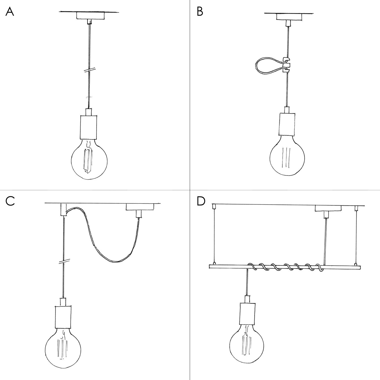 Pendant lamp with textile cable and monochrome metal details - Made in Italy