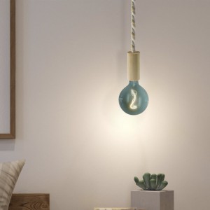 Pendant lamp with XL nautical cord and wooden details - Made in Italy