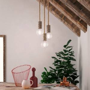 Pendant lamp with nautical cord XL and small bark lamp holder - Made in Italy