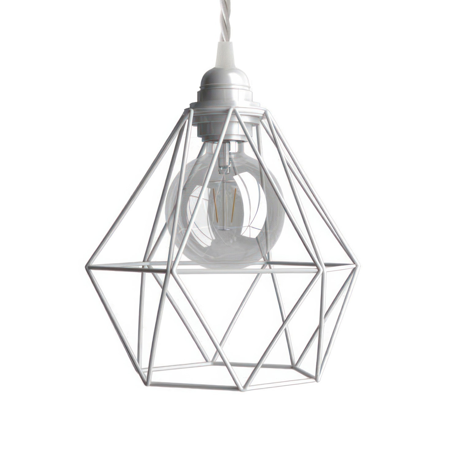 Pendant lamp with textile cable, Diamond cage lampshade and metal details - Made in Italy