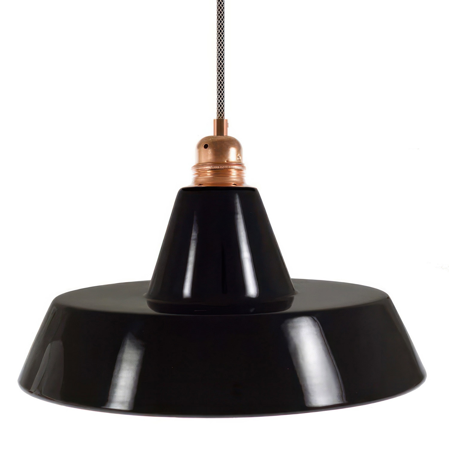 Pendant lamp with textile cable, Industrial ceramic lampshade and metal finishes - Made in Italy