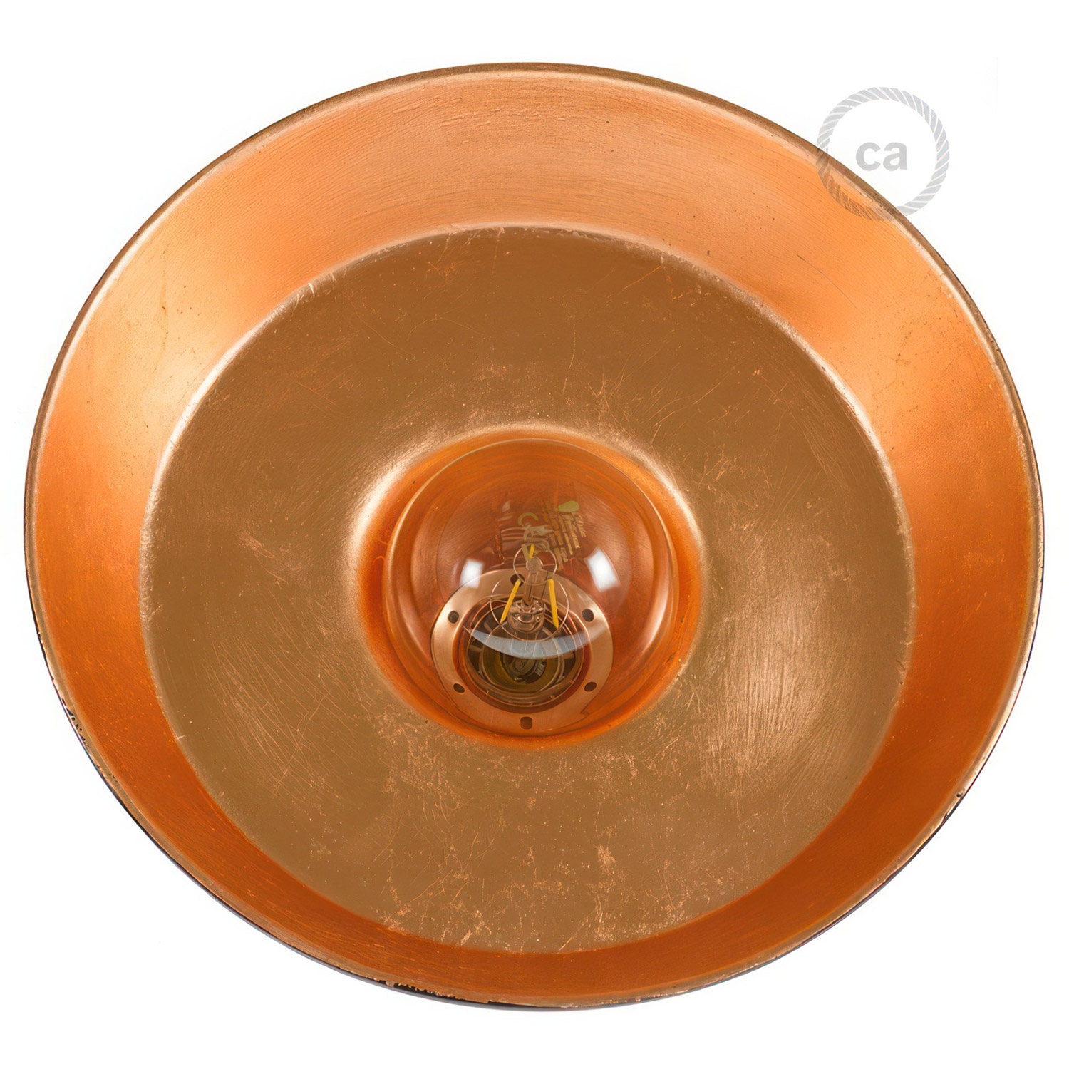 Pendant lamp with textile cable, Industrial ceramic lampshade and metal finishes - Made in Italy