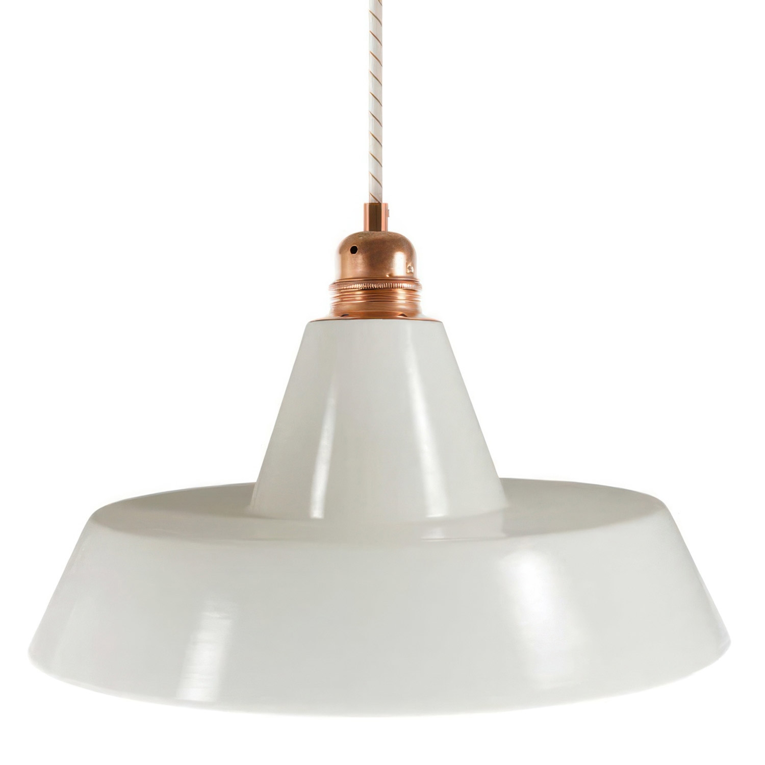 Pendant lamp with textile cable, Industrial ceramic lampshade and metal finishes - Made in Italy