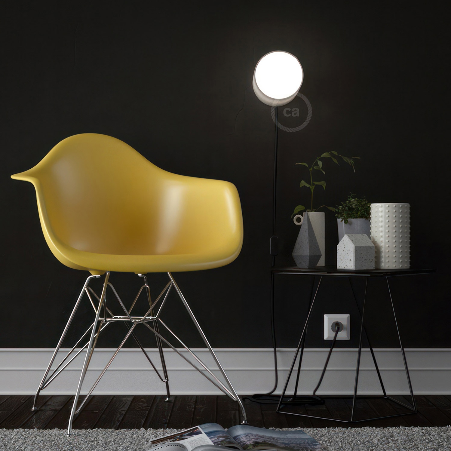 Spostaluce, the metal light source with E27 threaded lamp holder, fabric cable and side holes