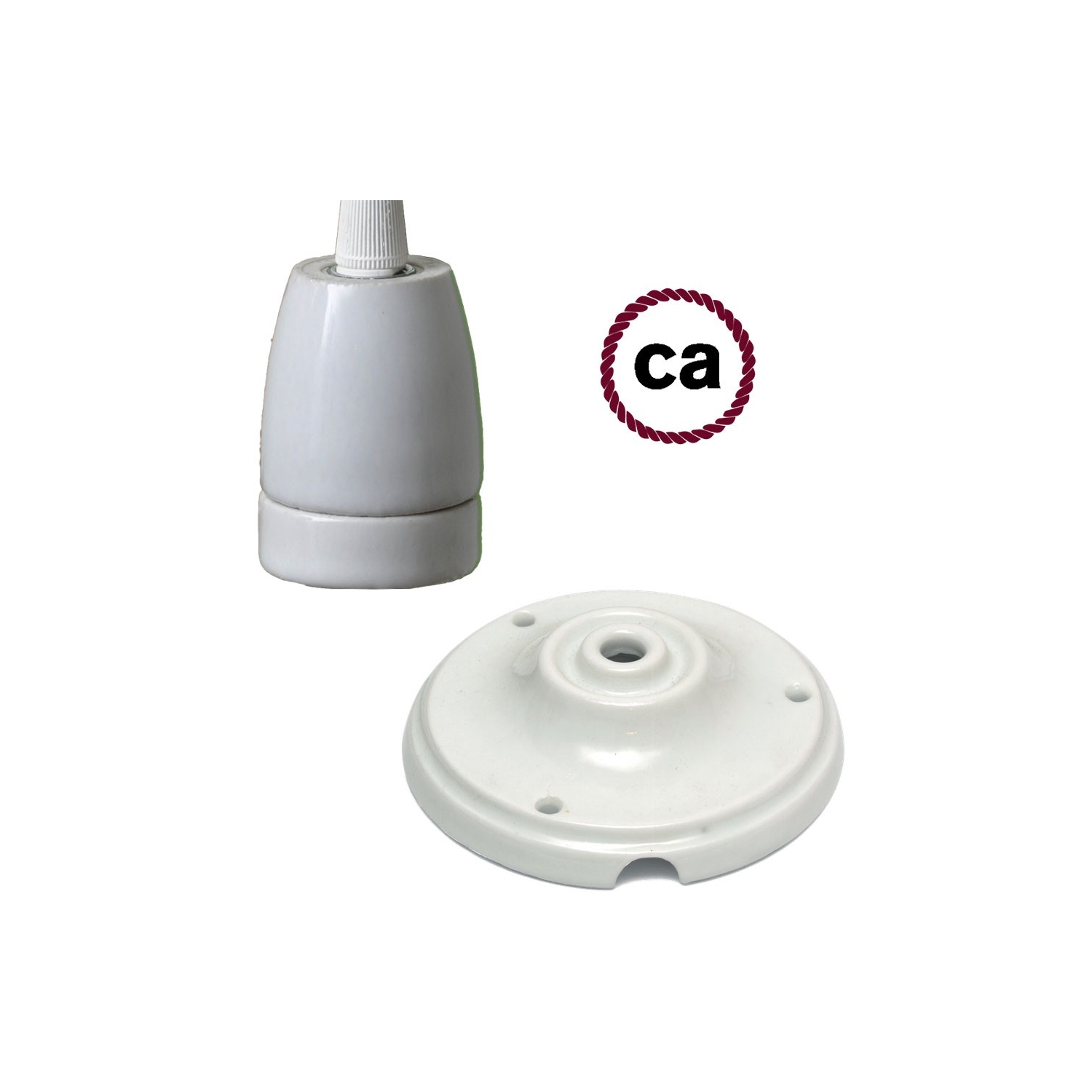 Porcelain socket and rose kit, without cable