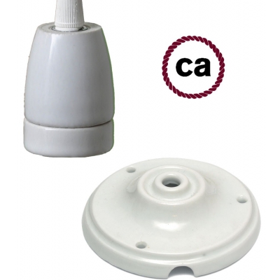 Porcelain socket and rose kit, without cable