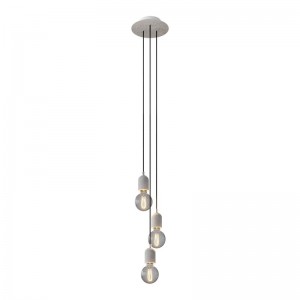 3-light pendant lamp with 200 mm round Rose-One, featuring fabric cable and concrete finishes