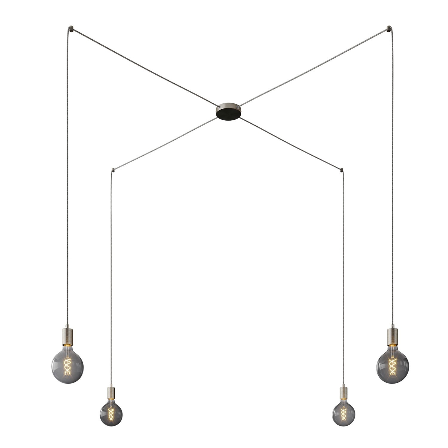 Spider - 4-light multi-pendant Made in Italy lamp featuring fabric cable and metal finishes