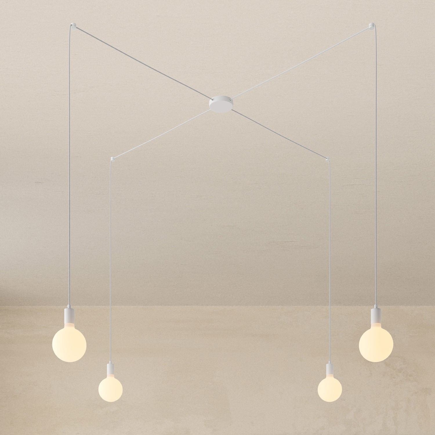 Spider - 4-light multi-pendant Made in Italy lamp featuring fabric cable and metal finishes