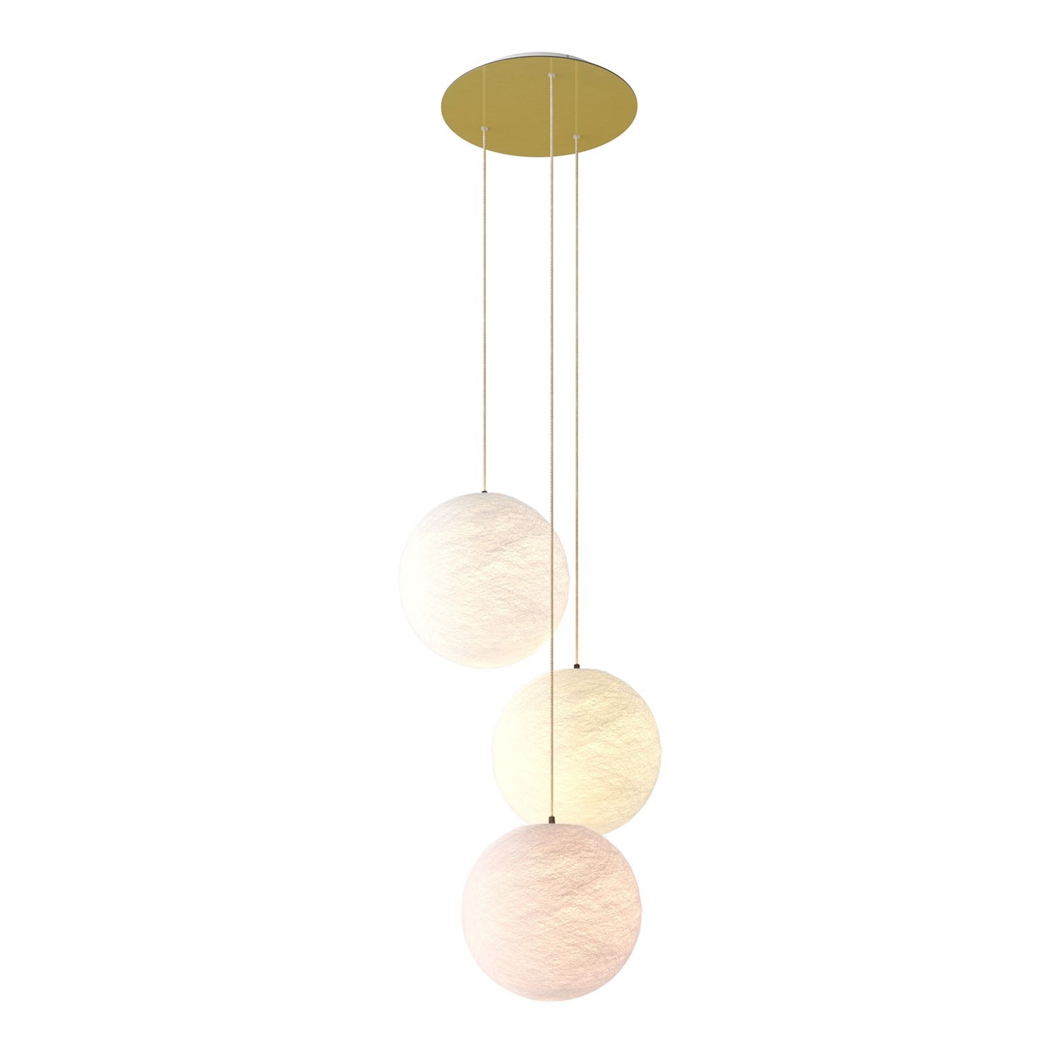 3-light pendant lamp with 400 mm round XXL Rose-One, featuring fabric cable and Sphere M lampshade