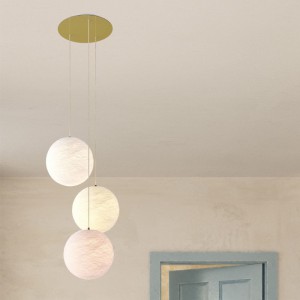 3-light pendant lamp with 400 mm round XXL Rose-One, featuring fabric cable and Sphere M lampshade