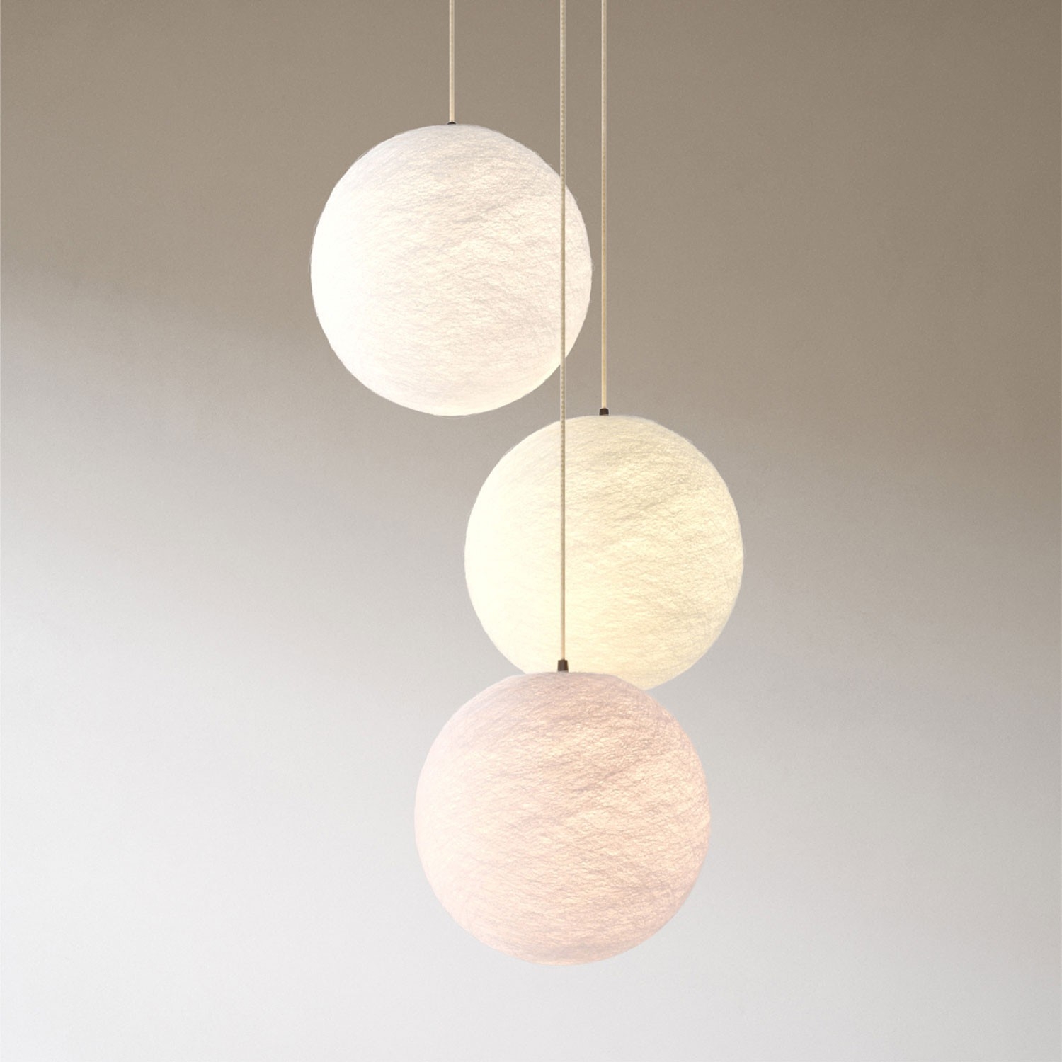 3-light pendant lamp with 400 mm round XXL Rose-One, featuring fabric cable and Sphere M lampshade