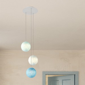 3-light pendant lamp with 400 mm round XXL Rose-One, featuring fabric cable and Sphere XS lampshade