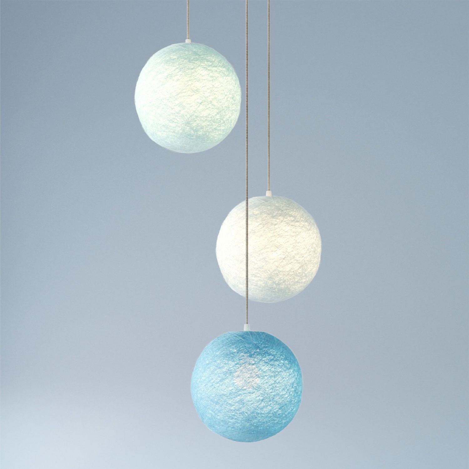 3-light pendant lamp with 400 mm round XXL Rose-One, featuring fabric cable and Sphere XS lampshade