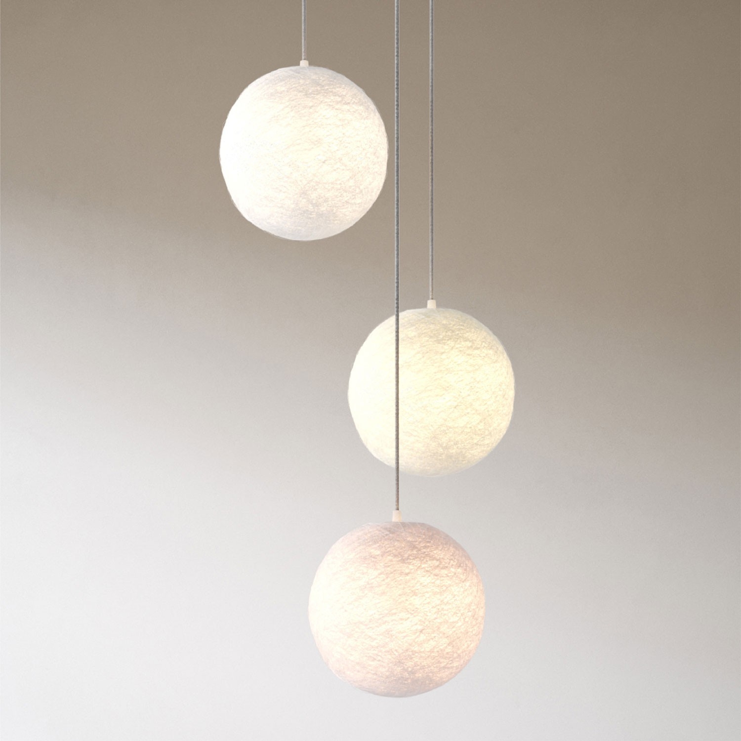 3-light pendant lamp with 400 mm round XXL Rose-One, featuring fabric cable and Sphere XS lampshade