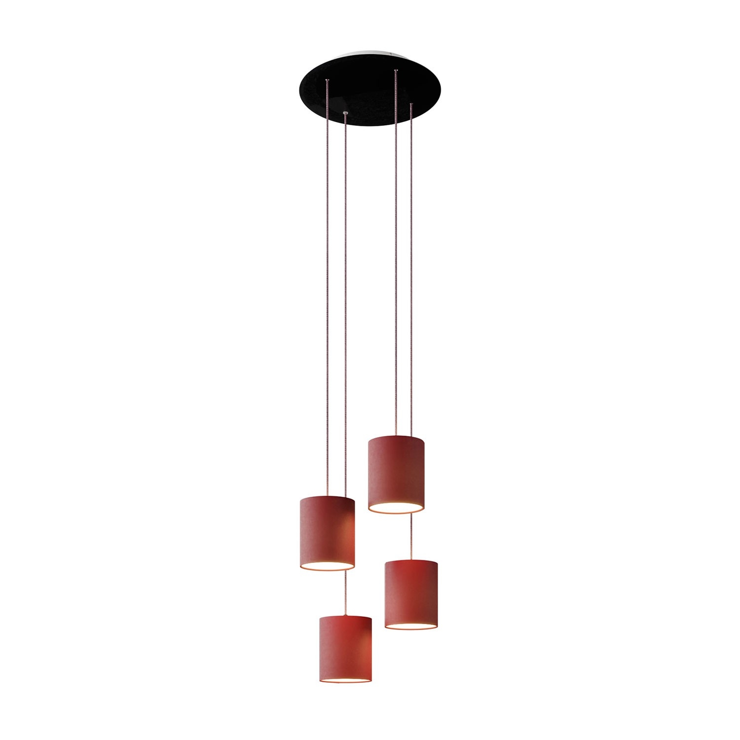 4-light pendant lamp with 400 mm round XXL Rose-One, featuring fabric cable and fabric Cylinder lampshade