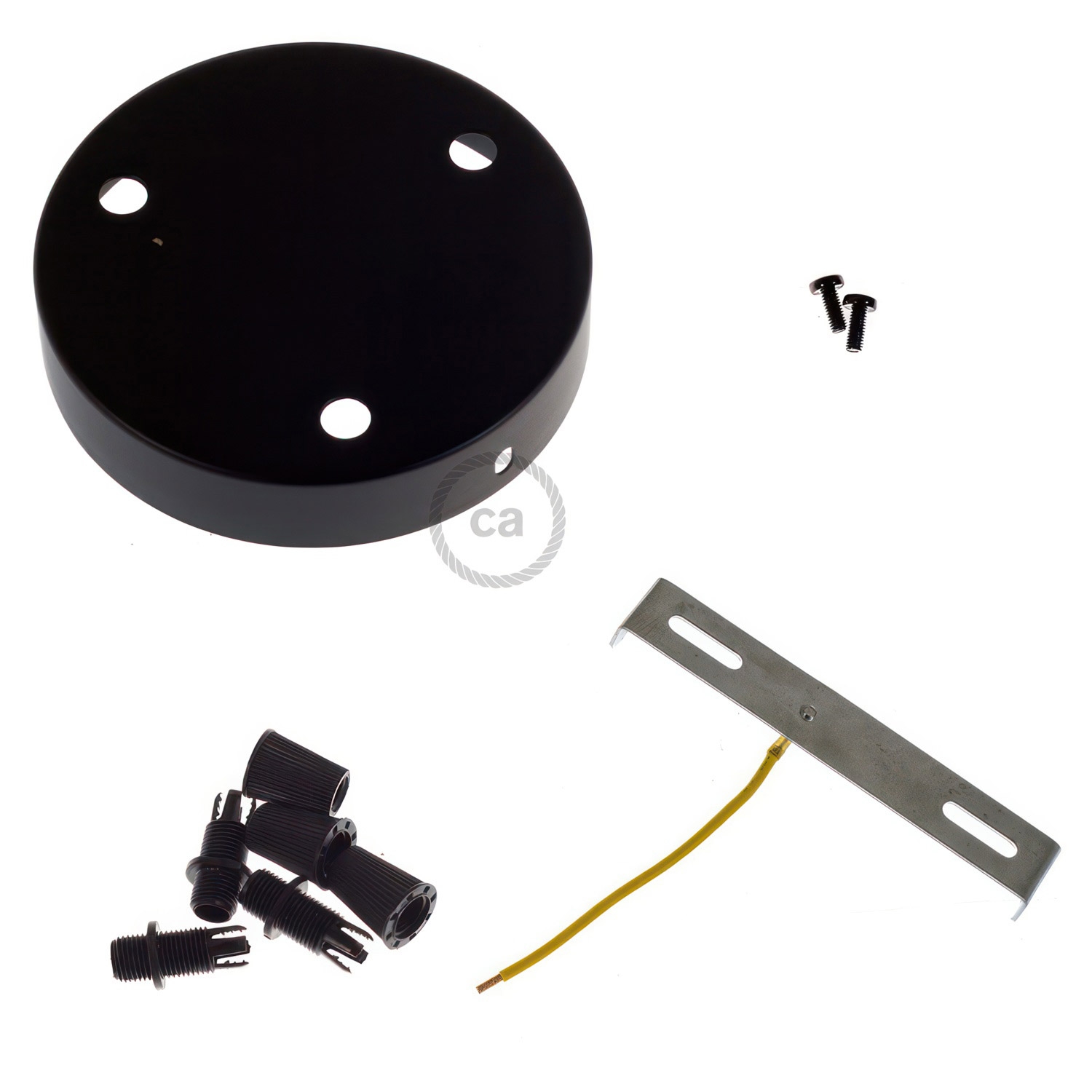 Cylindrical metal 3-hole ceiling rose kit: Gloss White