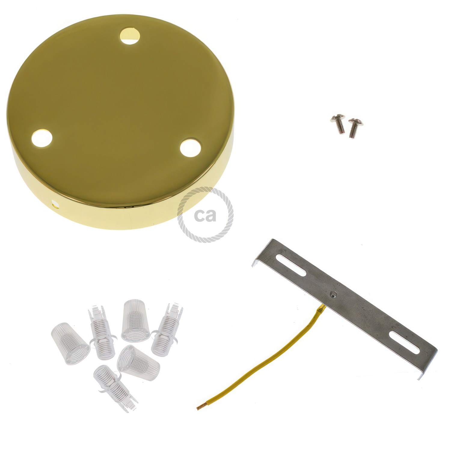 Cylindrical metal 3-hole ceiling rose kit: Gloss White