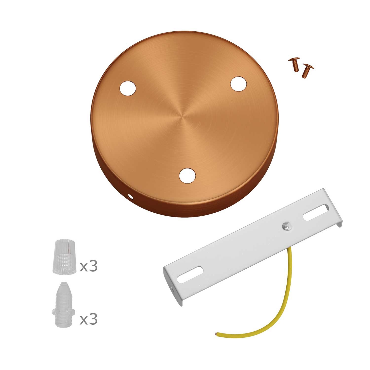 Cylindrical metal 3-hole ceiling rose kit: Gloss White