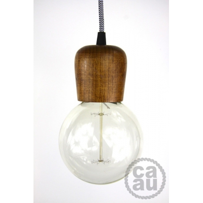 Medium Wood Pendant with B/W Zig Zag.